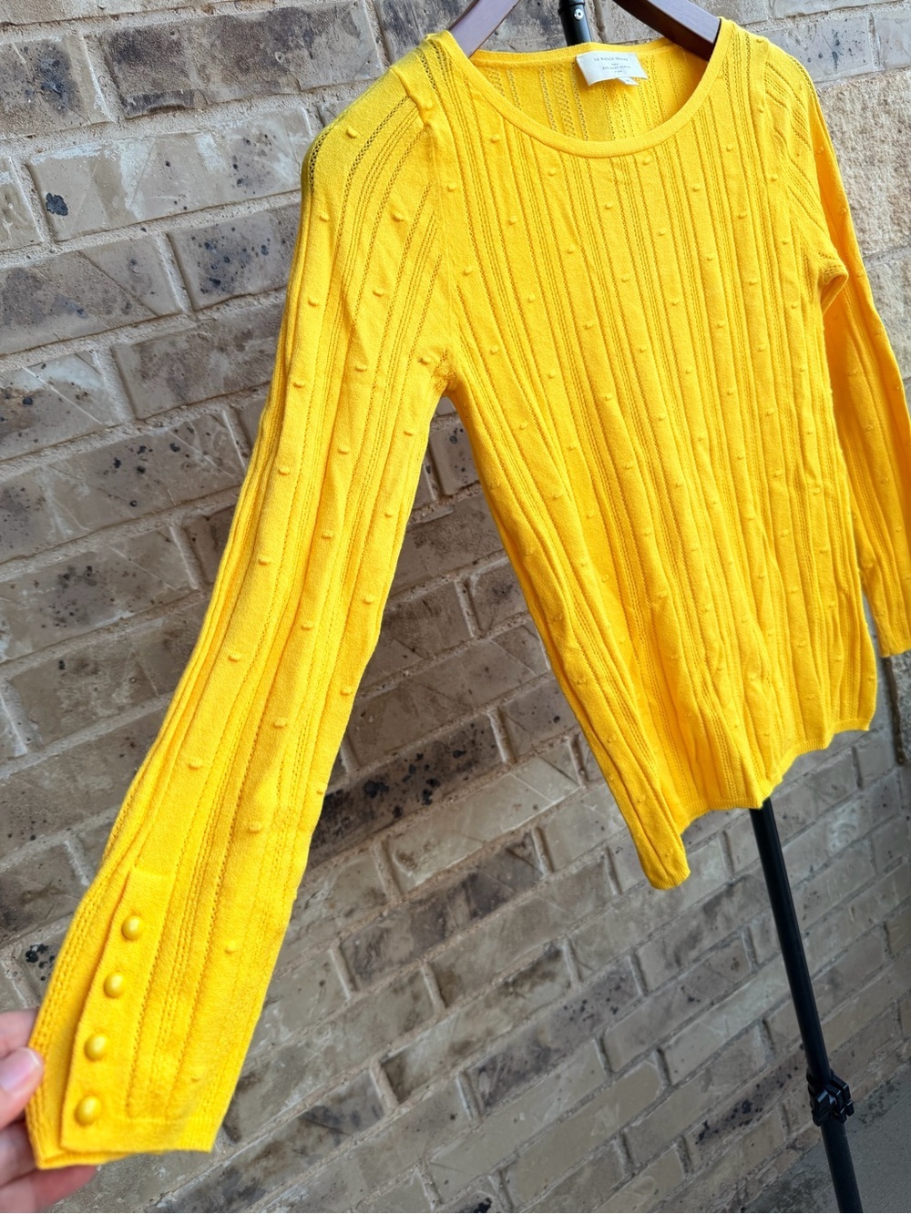 Sezane Bright Yellow Textured Knit Crewneck Sweater size M - Picture 4 of 8